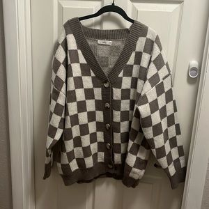 Oversized checkered cardigan